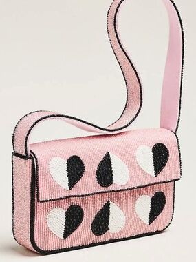 NWT $98 Anthropologie The Fiona Beaded Icon Bag - Hearts